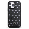 Premium Luxury Black Leather Texture Phone Case with Silver Star Pattern & Metal Logo | Shockproof Slim Protective Back Cover