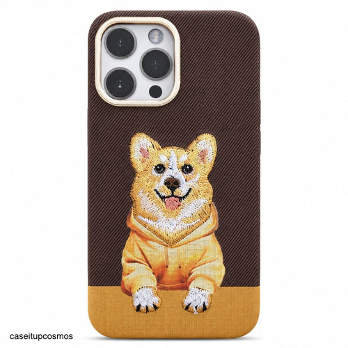 Corgi Embroidered Fabric Phone Case
