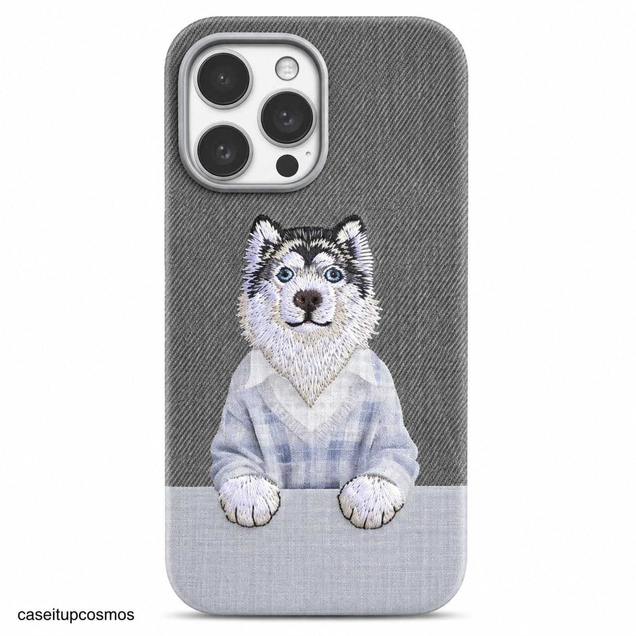 Husky Embroidered Fabric Phone Case