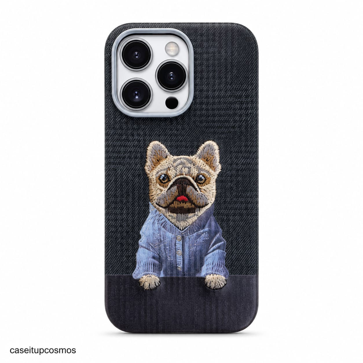French Bulldog Embroidered Fabric Phone Case