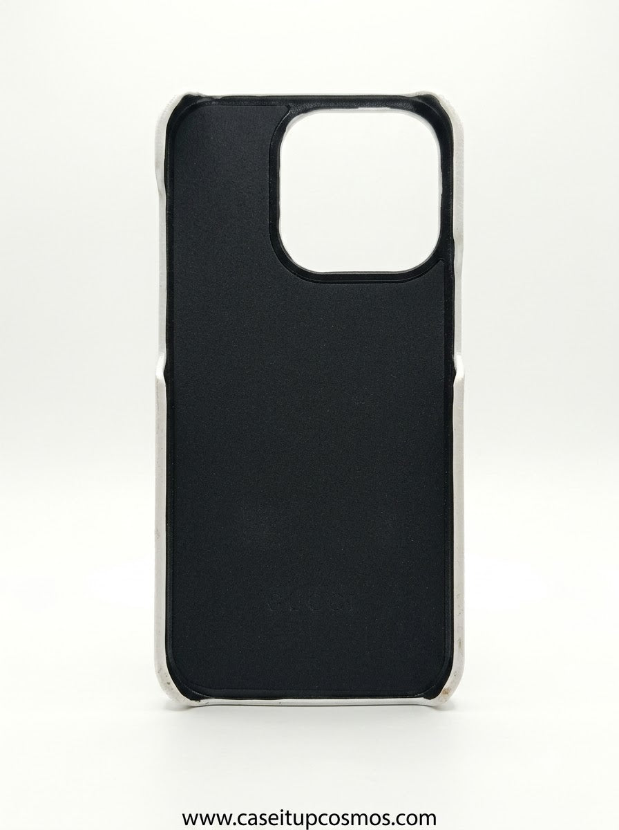 Cosmos™ Runway White Pebbled Leather Handbag iPhone Case | Gold Lock & Monogram Pouch