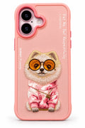 Nimmy Friends pink embroidered character phone case with amber glasses and pink hoodie