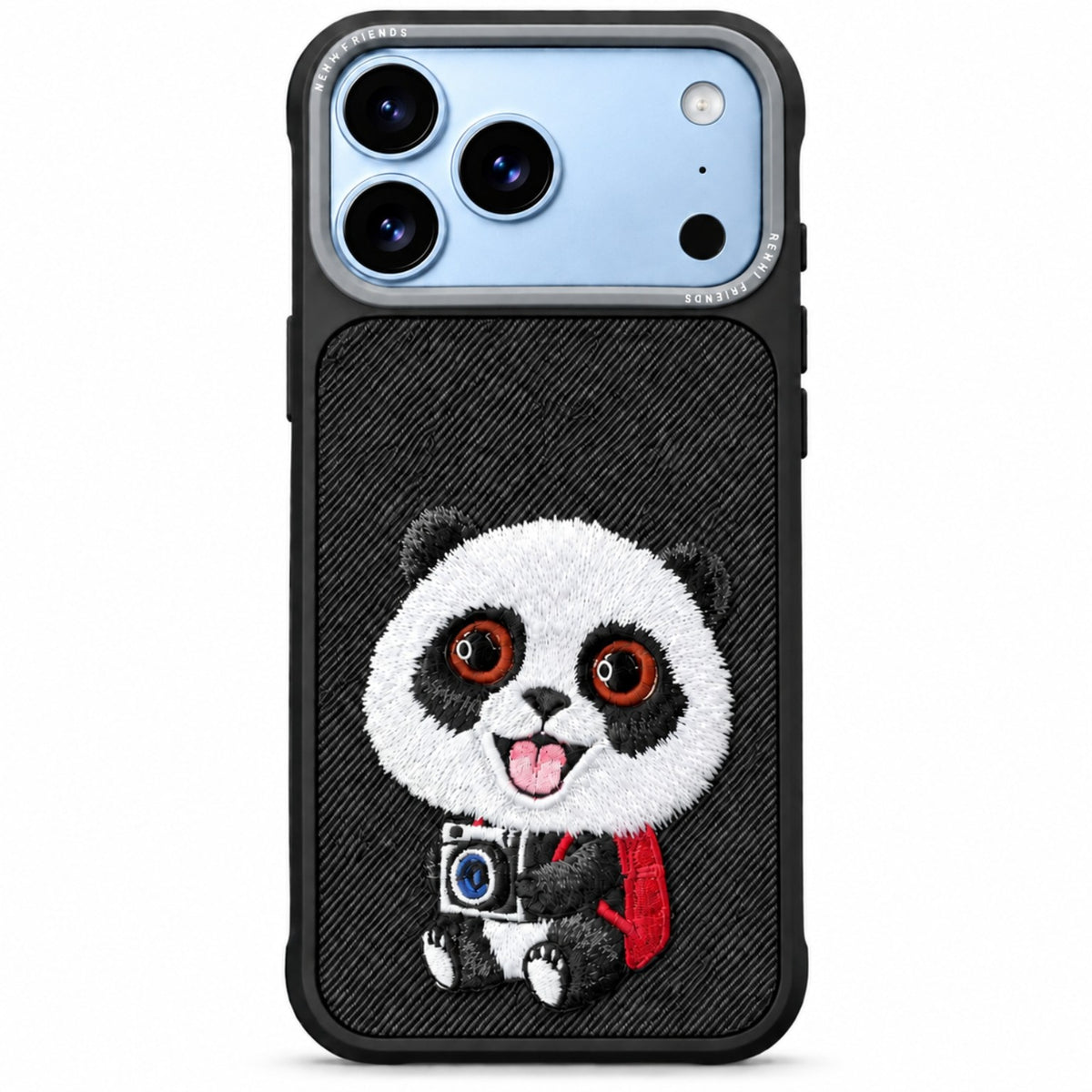 Panda embroidered phone case shown on iPhone 18 Pro Max Black