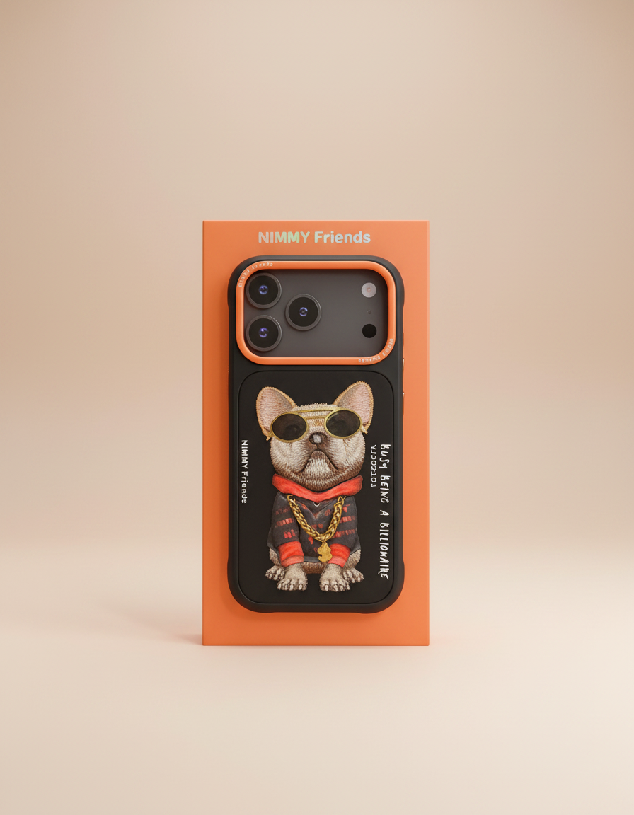 NIMMY Friends Embroidered Bulldog Luxury Case for iPhone – Premium 3D Designer Back Cover