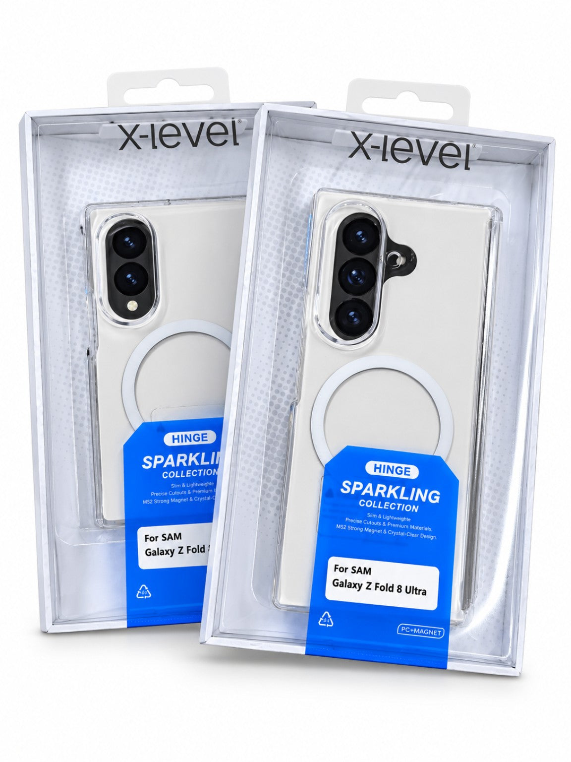 X-Level Sparkling Collection clear magnetic hinge case packaging
